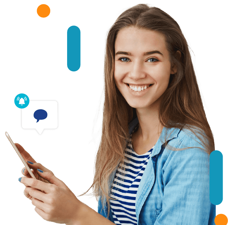 Mujer usando app Protek
